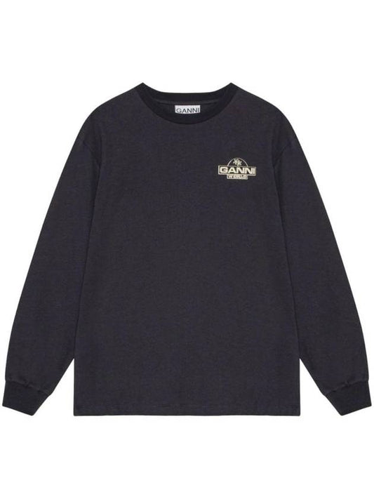 Logo Print Long Sleeve T-Shirt Black - GANNI - BALAAN 1