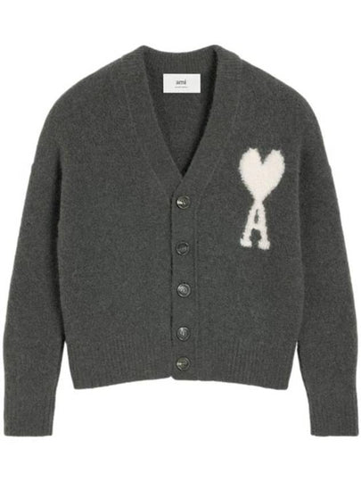 Intarsia Logo Knit Cardigan Dark Grey - AMI - BALAAN 2