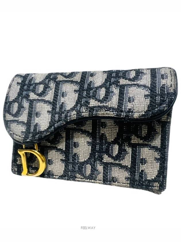 Oblique jacquard D logo saddle flap card wallet - DIOR - BALAAN 1