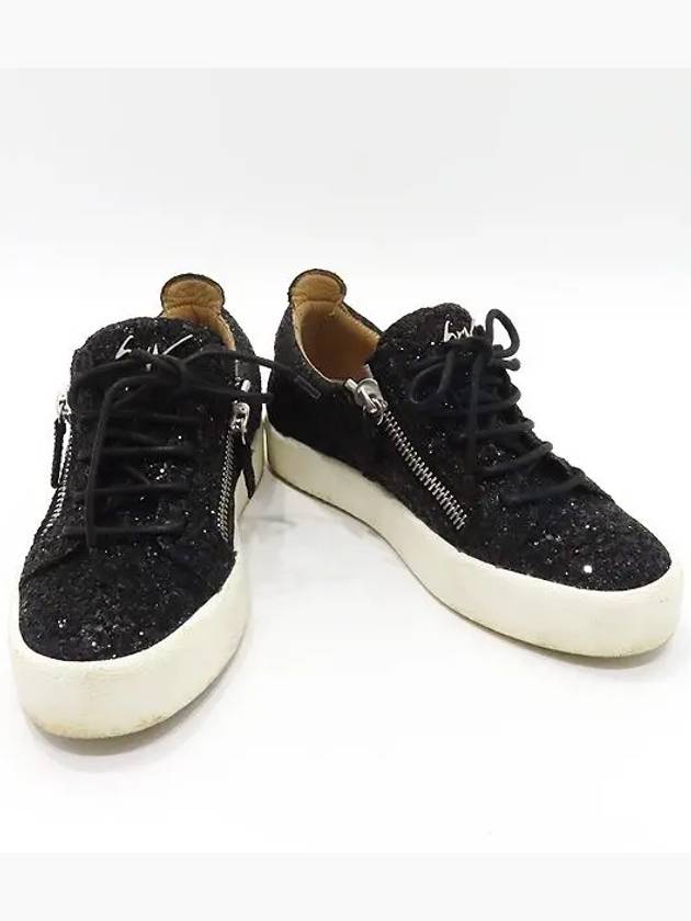 Black Leather Glitter Zipper Embellished Women s Sneakers 36 - GIUSEPPE ZANOTTI - BALAAN 1