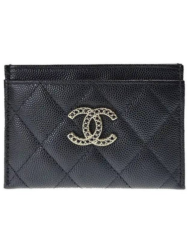 Card Holder Shiny Grained Calfskin Strass Gold Black - CHANEL - BALAAN 1