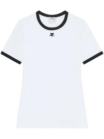 Contrast Trimming Logo Patch Short Sleeve T-Shirt White - COURREGES - BALAAN 1