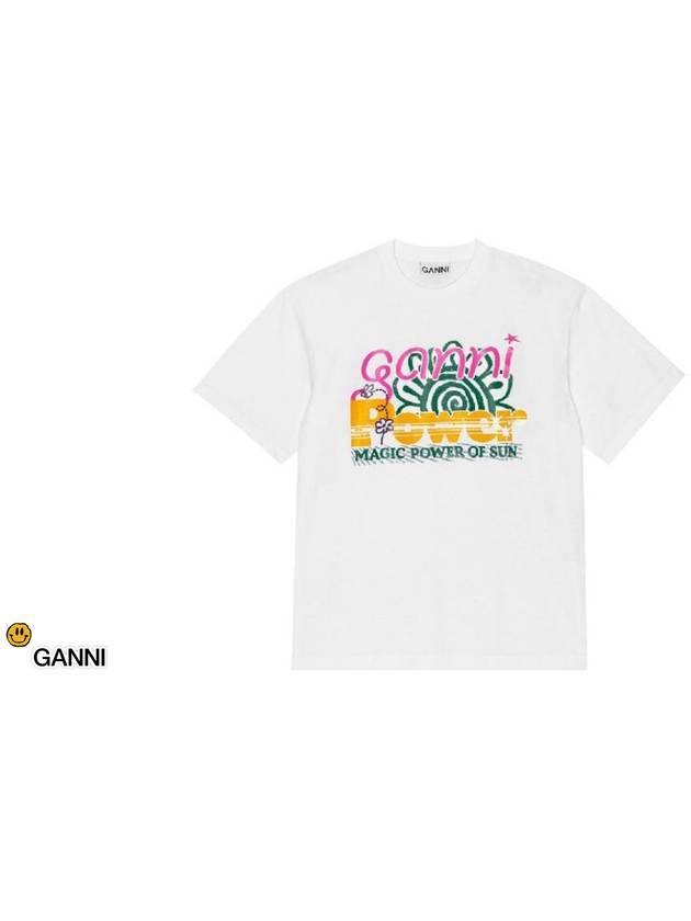 Relaxed Power of Sun Cotton Short Sleeve T-Shirt White B0481010388 - GANNI - BALAAN 3