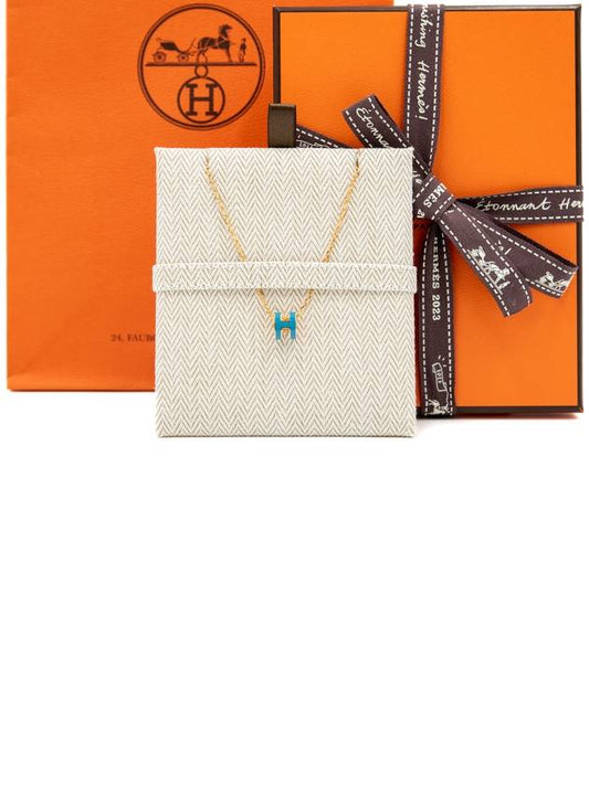 Women s Necklace Mini Pop Ache H Pendant Blue Jeans Gold Chain - HERMES - BALAAN 1