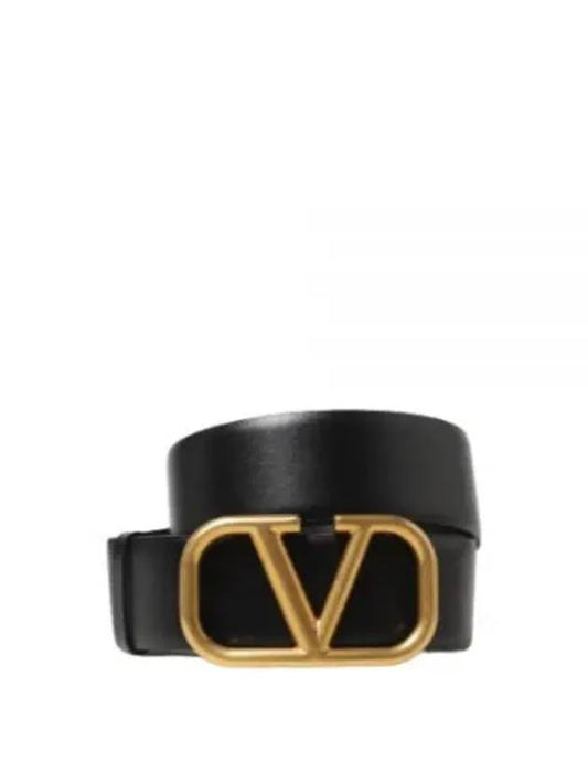 V Logo Signature Buckle Leather Belt Black - VALENTINO - BALAAN.