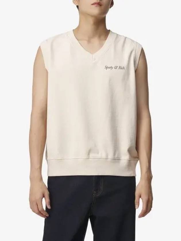 Italic Logo Print V-neck Vest Cream - SPORTY & RICH - BALAAN 2