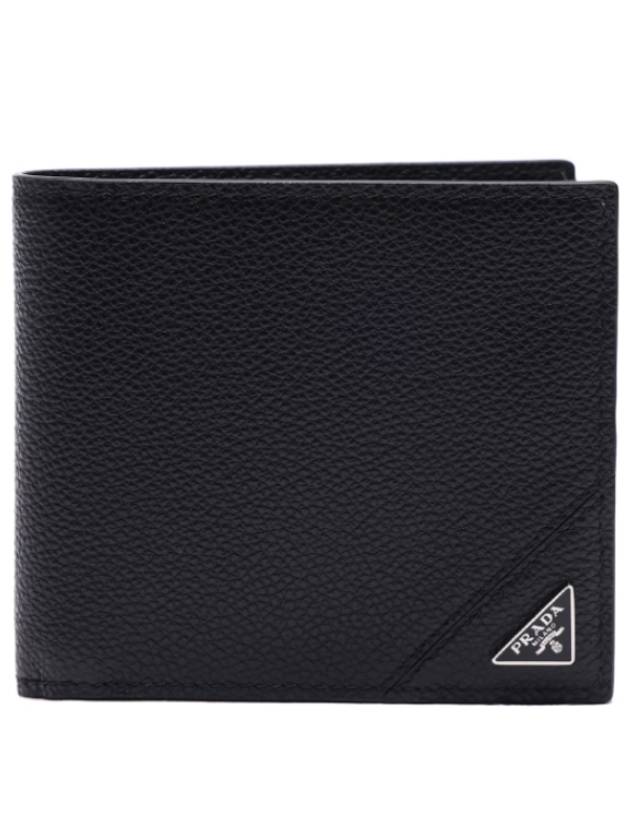 Men's Vitello triangle logo bi-fold wallet black - PRADA - BALAAN 2