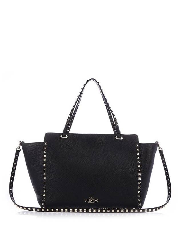 Rockstud Medium Tote Bag Black - VALENTINO - BALAAN 4