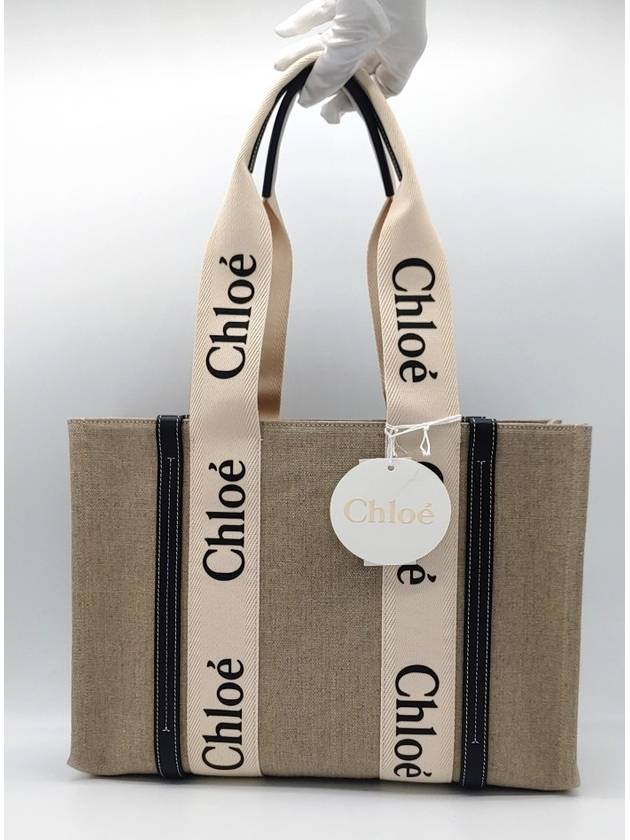 Woody Canvas Medium Tote Bag White Navy - CHLOE - BALAAN 3