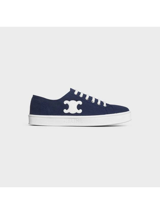 Jane Triomphe Patch Canvas Calfskin Low Top Sneakers Navy - CELINE - BALAAN 2