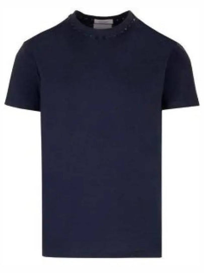 Rockstud Neckline Short Sleeve T-Shirt Navy - VALENTINO - BALAAN 2