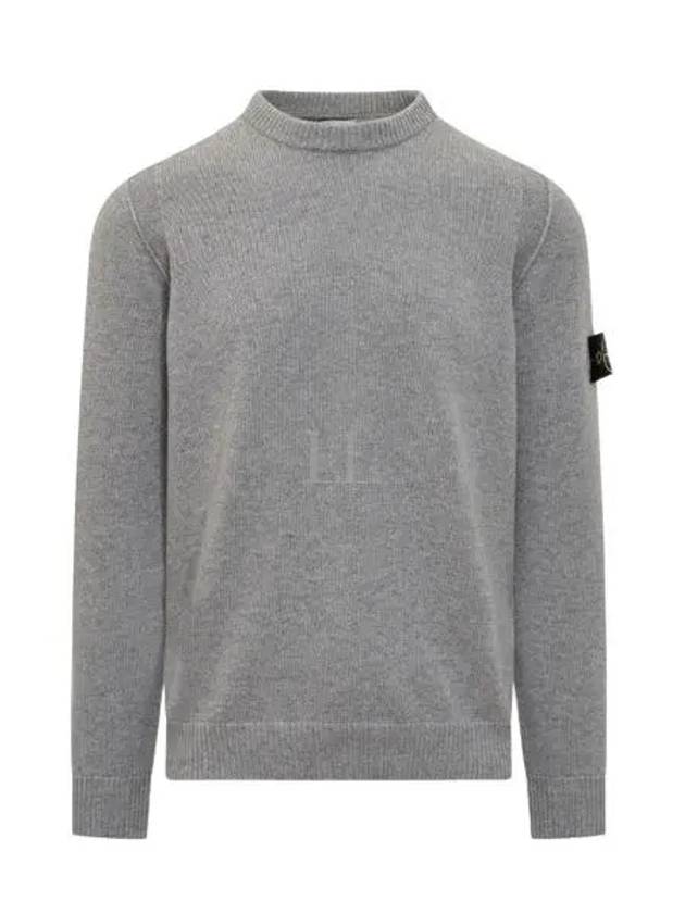 Logo Patch Lambswool Crewneck Knit Top Melange Grey - STONE ISLAND - BALAAN 2