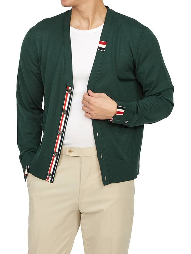 Men's Jersey Stitch V-Neck Cardigan Green - THOM BROWNE - BALAAN 7