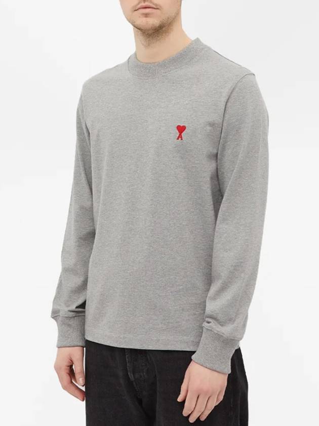 Small Heart Logo Long Sleeve T-Shirt Grey - AMI - BALAAN 5