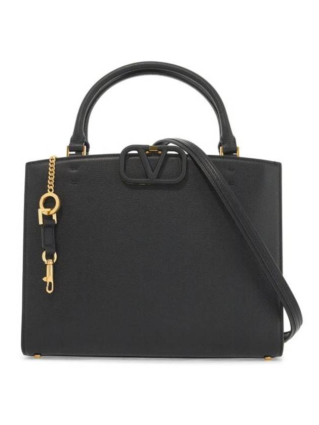 V Logo Leather Tote Bag Black - VALENTINO - BALAAN 1