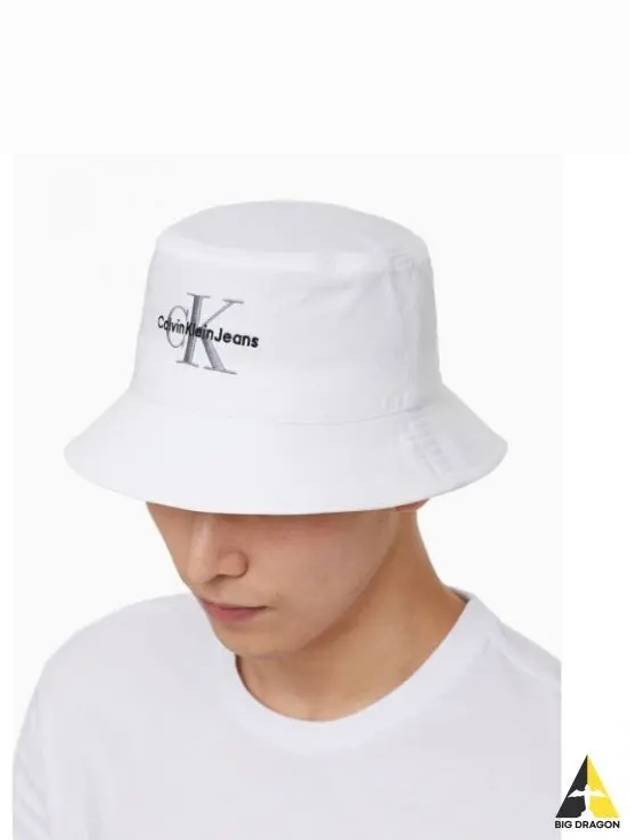 JEANS White CKJ Monogram Embroidery Bucket Hat HX0508 391 - CALVIN KLEIN - BALAAN 1