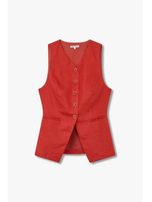 Button Up Linen Sleeveless Top Aspen Red - REFORMATION - BALAAN 1