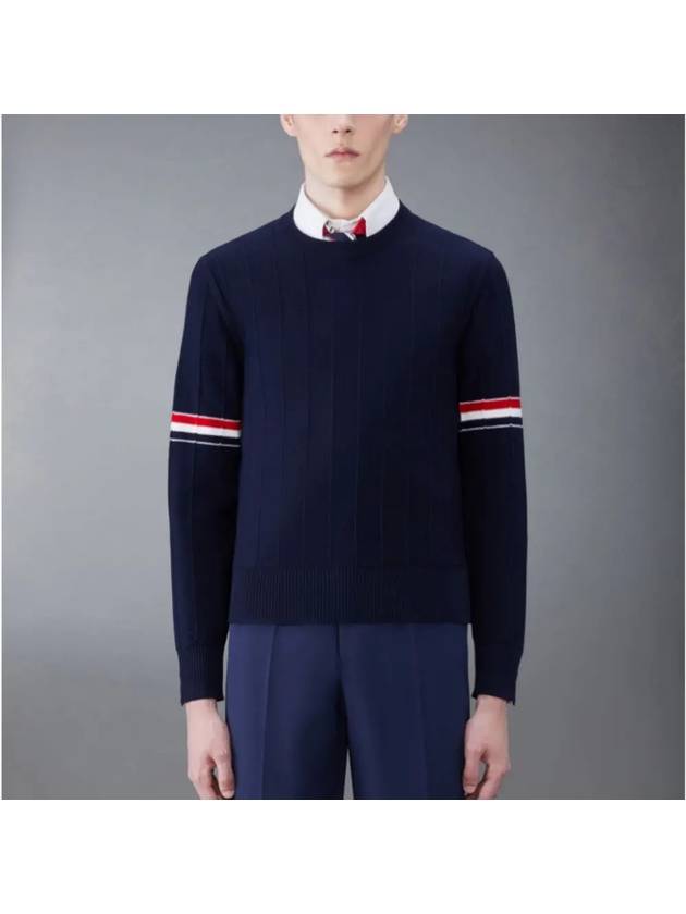 Men's Milan Stitch Armband Crew Neck Knit Top Navy - THOM BROWNE - BALAAN 2