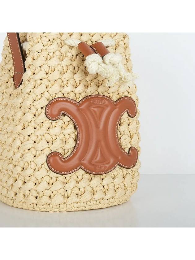 Teen Drawstring Raffia Calfskin Bucket Bag Natural Tan - CELINE - BALAAN 6