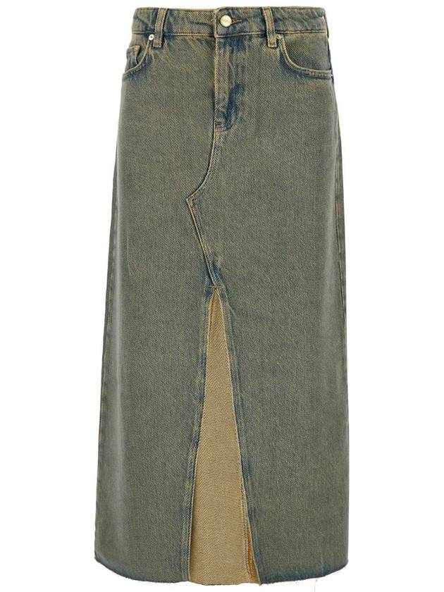 Maxi Grey Skirts With Slit At The Front In Denim Woman - GANNI - BALAAN 1