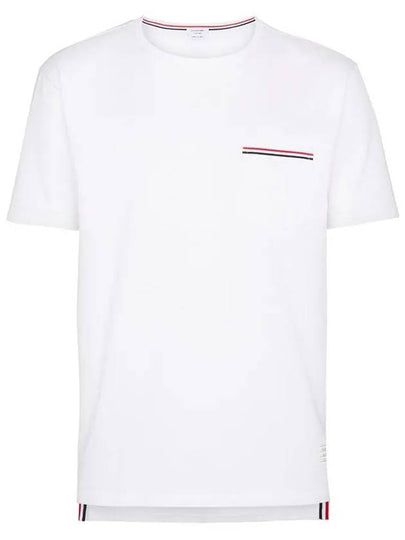 Men's Medium Weight Jersey Tipped Pocket Crewneck Short Sleeve T-Shirt White - THOM BROWNE - BALAAN 2