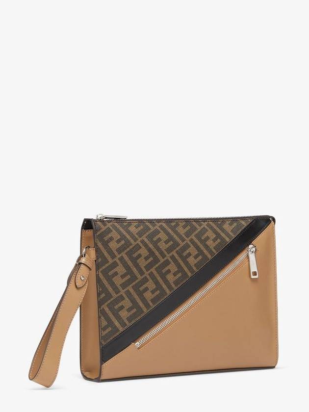 FF Motif Flat Leather Clutch Bag Brown - FENDI - BALAAN 3