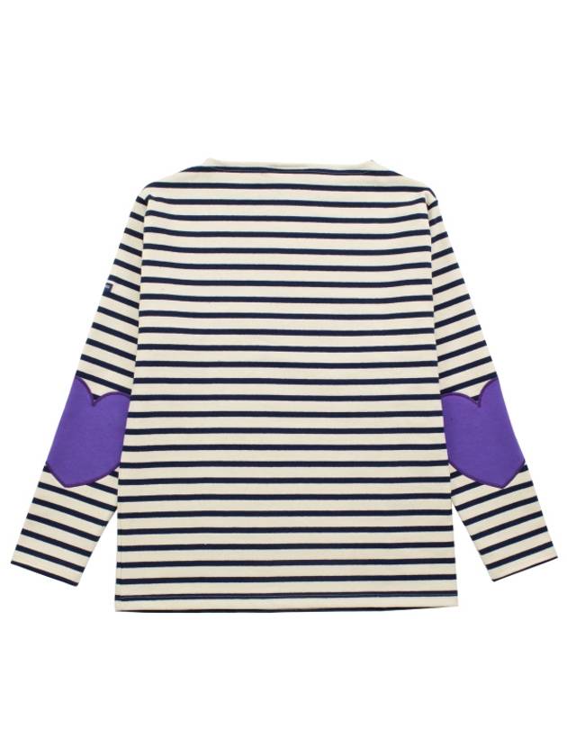 Women's Heart Patch Boat Neck Stripe Long Sleeve T-Shirt Ecru Violet - SAINT JAMES - BALAAN 2