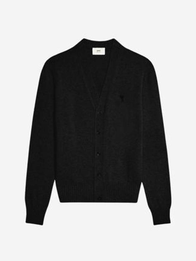 Small Heart Logo V-Neck Cardigan Black - AMI - BALAAN 2