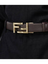 FF double logo monogram gold tone buckle leather belt brown - FENDI - BALAAN 3