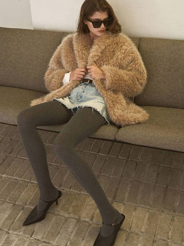 Women s Fur Shearling Beige HAIRY SHAWL COLLOAL COAT - SIGREAT - BALAAN 1