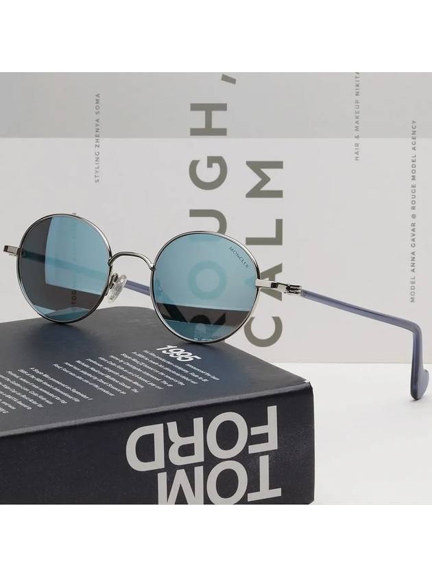 Sunglasses ML0057 14X Mirror Metal Frame Round Blue - MONCLER - BALAAN 2