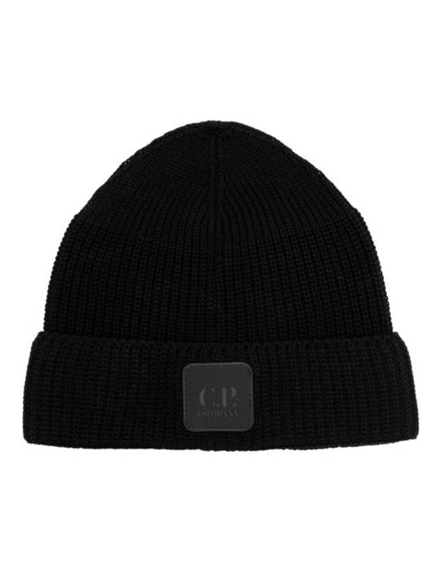 Logo Patch Cotton Ribbed Beanie Black - CP COMPANY - BALAAN 2