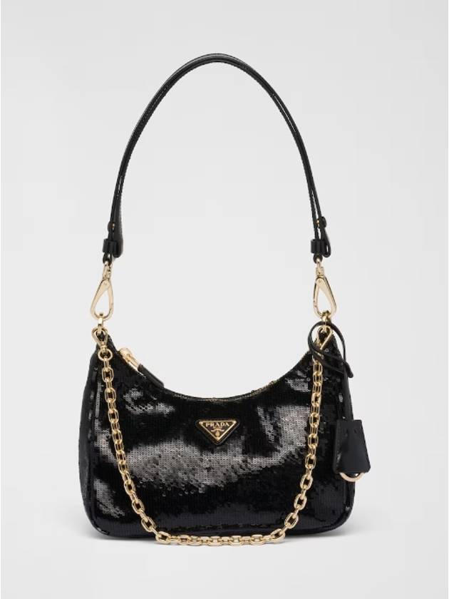 Re-Edition Re-Nylon and Sequin Mini Bag Black - PRADA - BALAAN 3