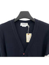 4 Bar Open Raschel Stitch V Neck Cardigan Navy - THOM BROWNE - BALAAN 4