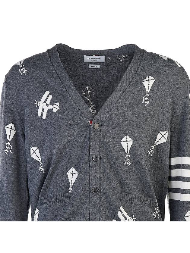 Sky Icon Merino Wool Cardigan Grey - THOM BROWNE - BALAAN 5