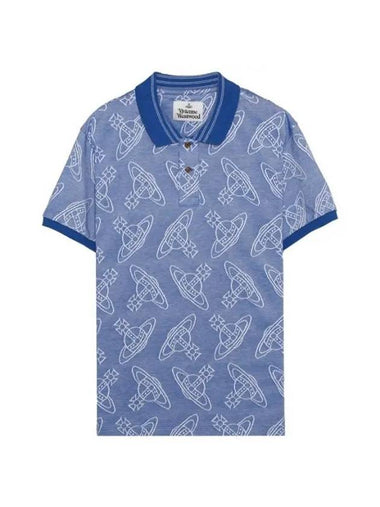 Men's Classic Striped Collar Short Sleeve Polo Shirt Blue - VIVIENNE WESTWOOD - BALAAN 1