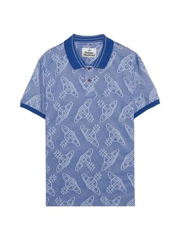 Men's Classic Striped Collar Short Sleeve Polo Shirt Blue - VIVIENNE WESTWOOD - BALAAN 1