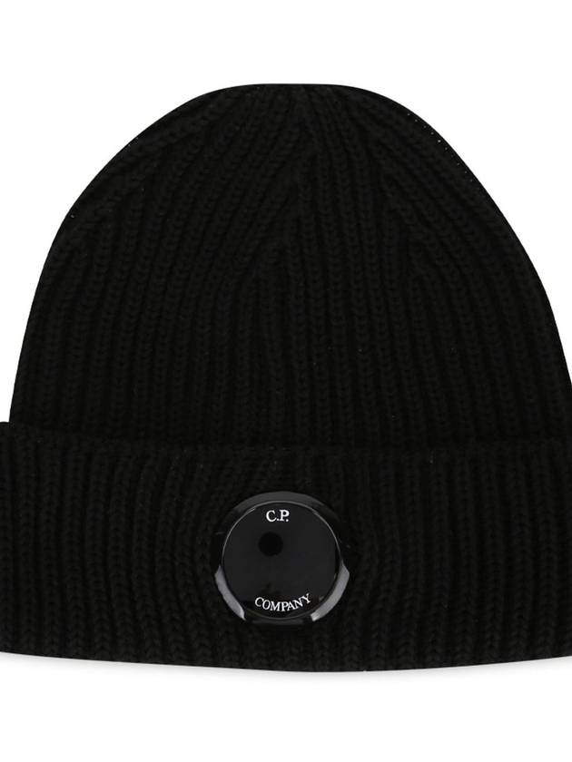 Lens Wappen Extra Fine Merino Wool Beanie Black - CP COMPANY - BALAAN 3