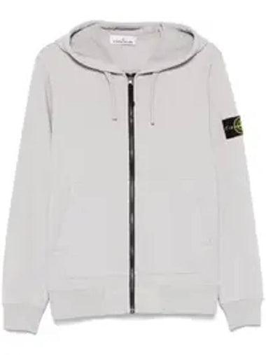 Organic Cotton Fleece Zip-Up Hoodie Grey - STONE ISLAND - BALAAN 1