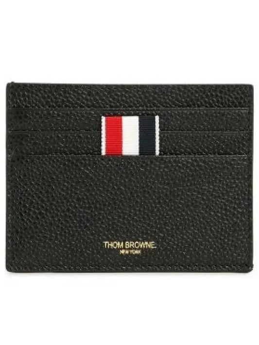 Pebble Grain Leather Stripe Note Compartment Card Wallet Black - THOM BROWNE - BALAAN 2