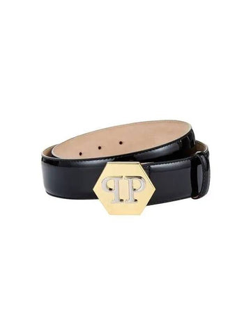 Women's Hexagon Enamel Leather Belt Black 271981 - PHILIPP PLEIN - BALAAN 1