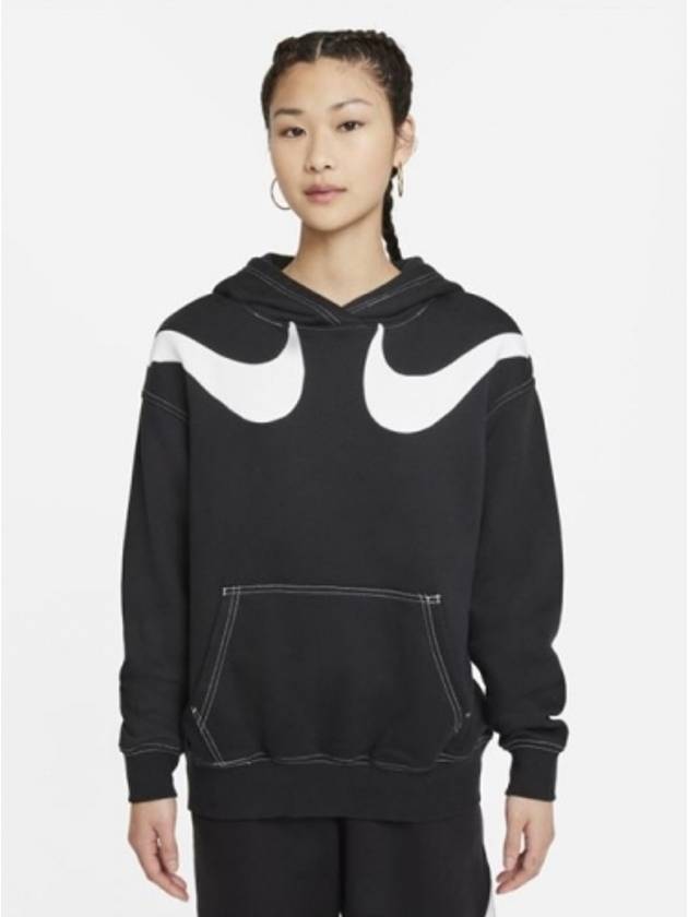 Sportswear Swoosh Fleece Pullover Hooded Top Black - NIKE - BALAAN.