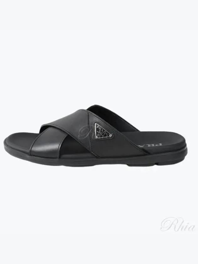 Crisscross Leather Slide Slippers Black - PRADA - BALAAN 2