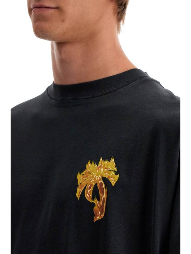 Oversized Burning Short Sleeve T Shirt Black - PALM ANGELS - BALAAN 5