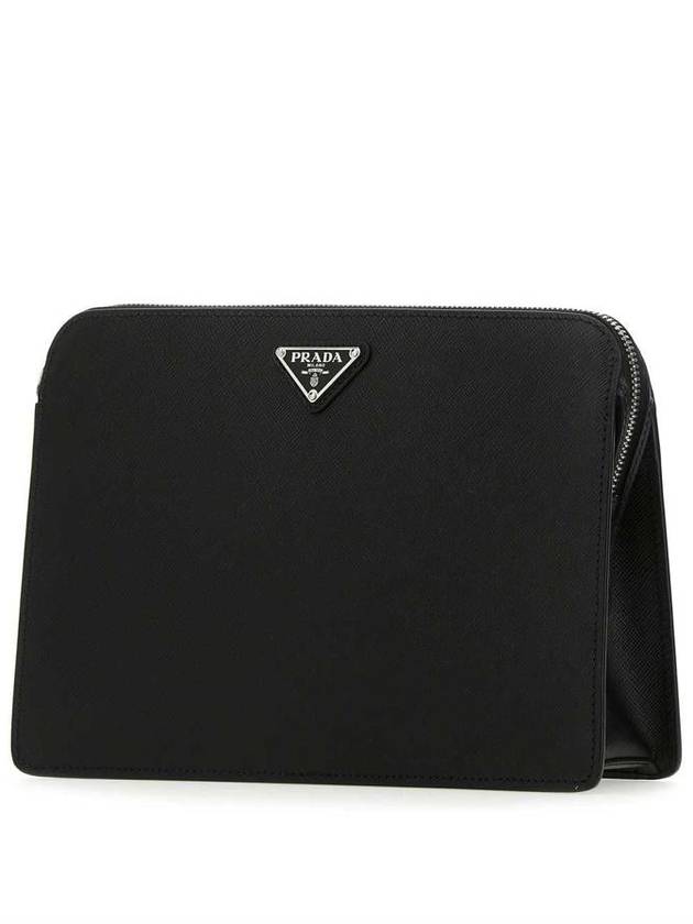 Triangle Logo Saffiano Leather Clutch Bag Black - PRADA - BALAAN 3