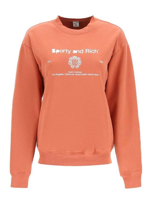 Crest Crewneck Cotton Sweatshirt Blush - SPORTY & RICH - BALAAN 1
