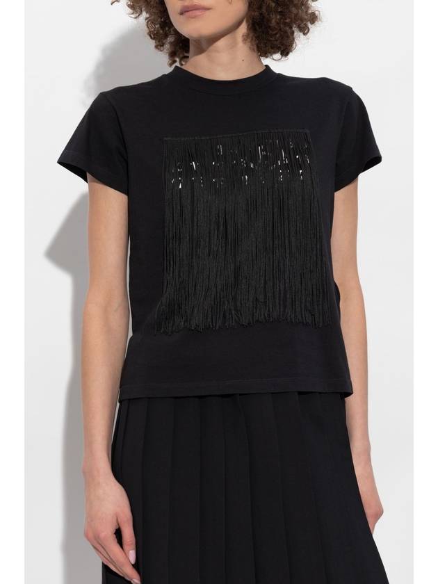 MM6 Maison Margiela Fringe T-shirt, Women's, Black - MAISON MARGIELA - BALAAN 3