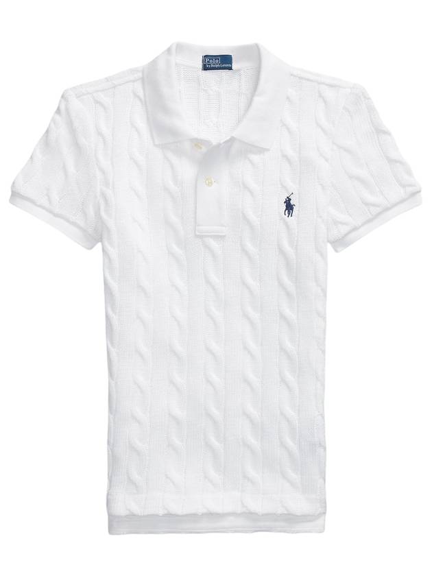 Embroidery Pony Logo Cable Polo Knit Top White - POLO RALPH LAUREN - BALAAN 1