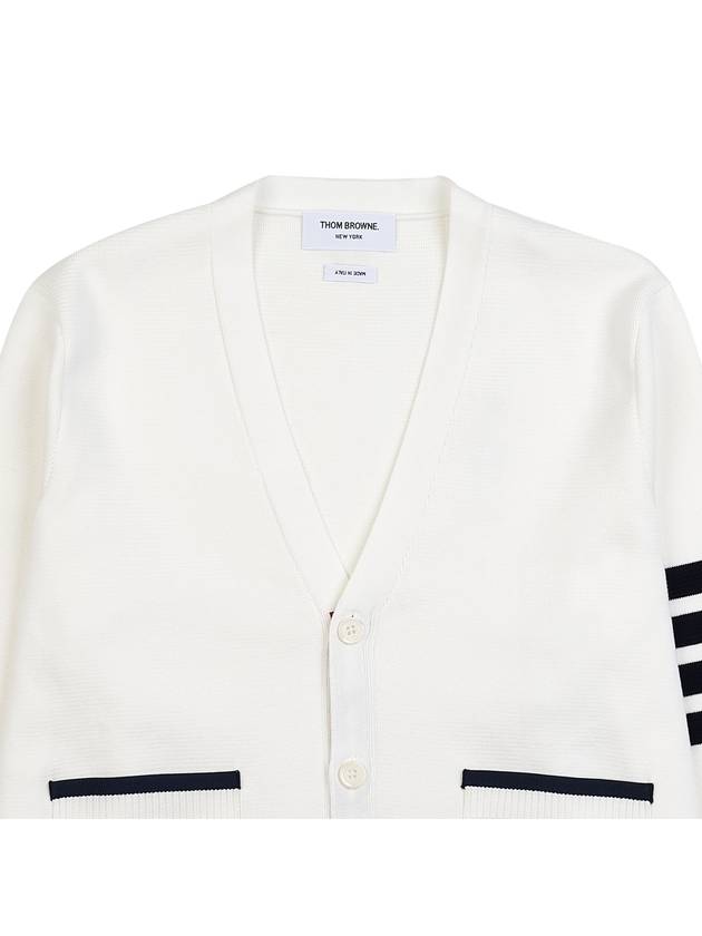 V-Neck Diagonal Armband Cardigan White - THOM BROWNE - BALAAN 4