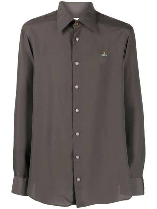 Men's Ghost Logo Embroidered Long Sleeve Shirt Gray - VIVIENNE WESTWOOD - BALAAN.